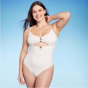 NWT Shade & Shore White One Piece Swimsuit XL Cutout Ring Detail Open Back